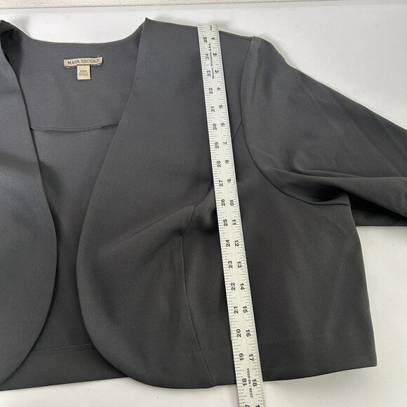 Maya Brooke Blazer Jacket Size 24 W Gray Open 3/4 Sleeve Shoulder Pads Vintage - Picture 10 of 11